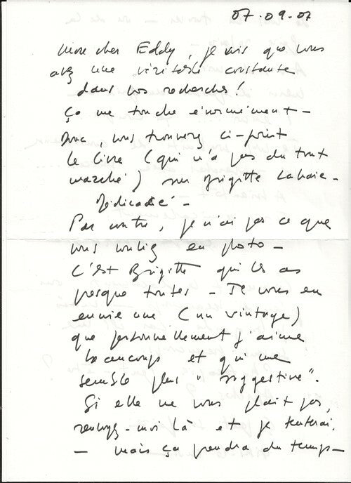 Brigitte Lahaie — Claude Alexandre · Photographie originale argentique signée + lettre autographe + dédicace · Édition originale · La Musardine, 1999
