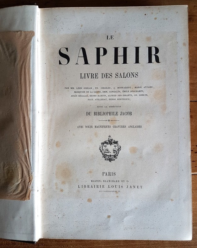 Le Saphir — Livre des Salons · 12 Gravures Anglaises · Sous la direction du Bibliophile Jacob · Cartonnage romantique · Magnin, Blanchard & Cie, 1837