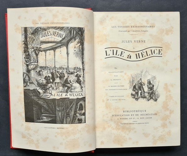 L'Île à Hélice — Édition originale · Collection Hetzel · Cartonnage polychrome au portrait collé · Jules Verne · Léon Benett · 1895