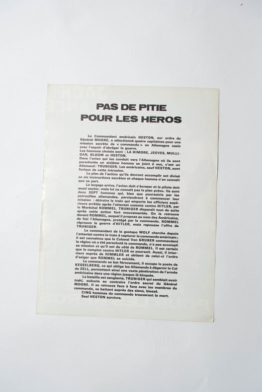 Pas de Pitié pour les Héros — Affichette originale d'exploitation · Renato Casaro · León Klimovsky · Jack Palance · Sinco Paris, 1969