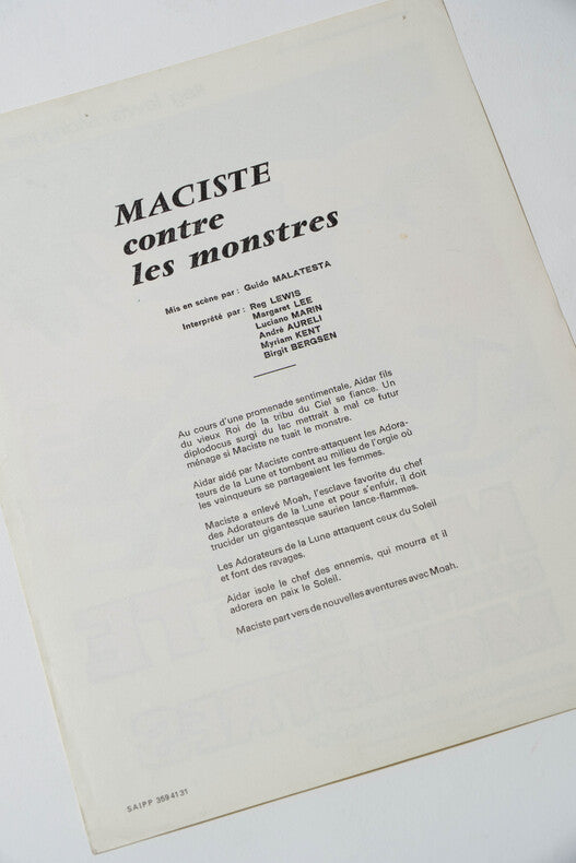 Maciste contre les Monstres — Affichette originale d'exploitation · Guido Malatesta · Sofradis Paris, 1962