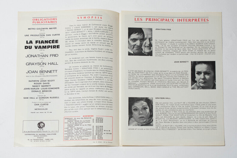 La Fiancée du Vampire — Guide publicitaire MGM original · Dan Curtis · Paris, c. 1970