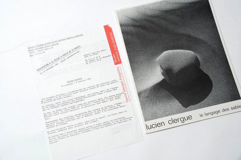 Le Langage des Sables — Lucien Clergue · Dépliant presse original · Centre Pompidou · Complet du prière d'insérer · 1975