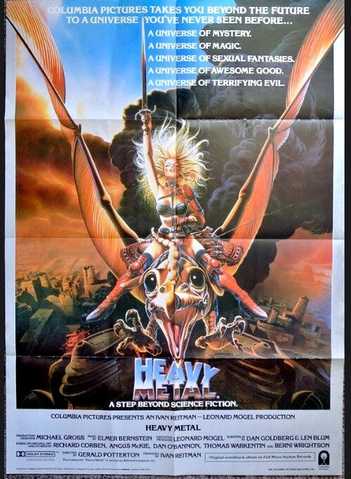 Heavy Metal - Official Poster Magazine — Dossier de presse original · Affiche dépliante Chris Achilleos · Corben, Wrightson, O'Bannon & al. · Phoenix Publications, 1981