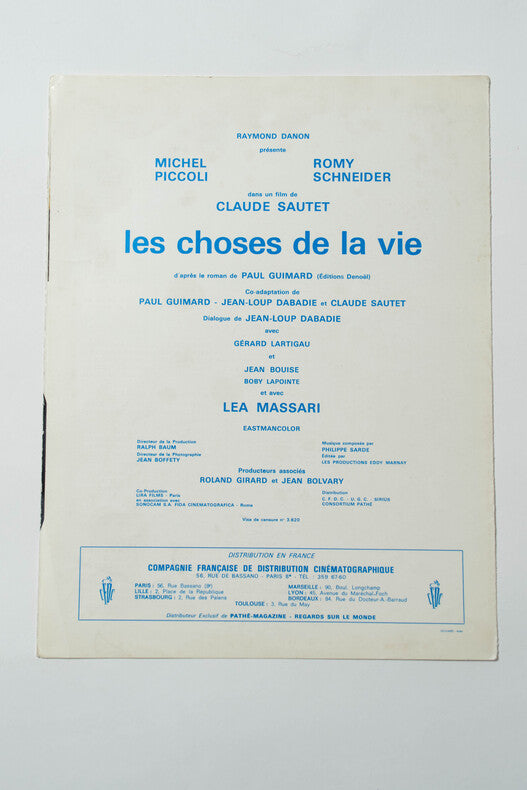 Les Choses de la Vie — Dossier de presse original · Claude Sautet · Michel Piccoli · Romy Schneider · 1970