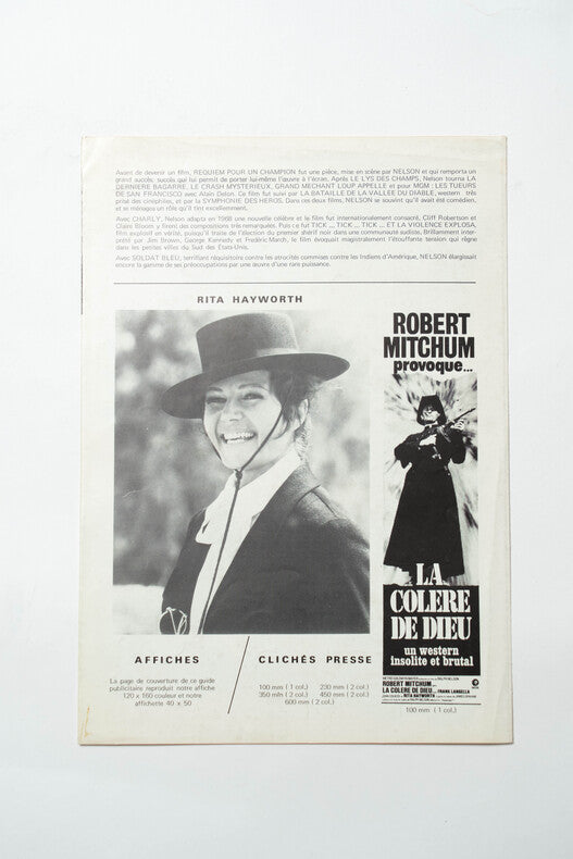 La Colère de Dieu — Dossier de presse original · Ralph Nelson · Robert Mitchum · Rita Hayworth · Frank Langella · 1972