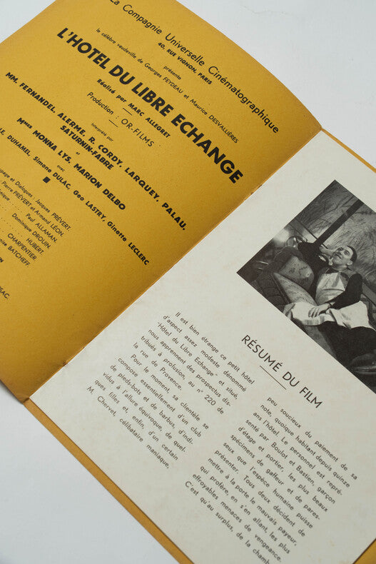 L'Hôtel du Libre Échange — Dossier de presse original · Marc Allégret · Jacques Prévert · Fernandel · Ginette Leclerc · 1934