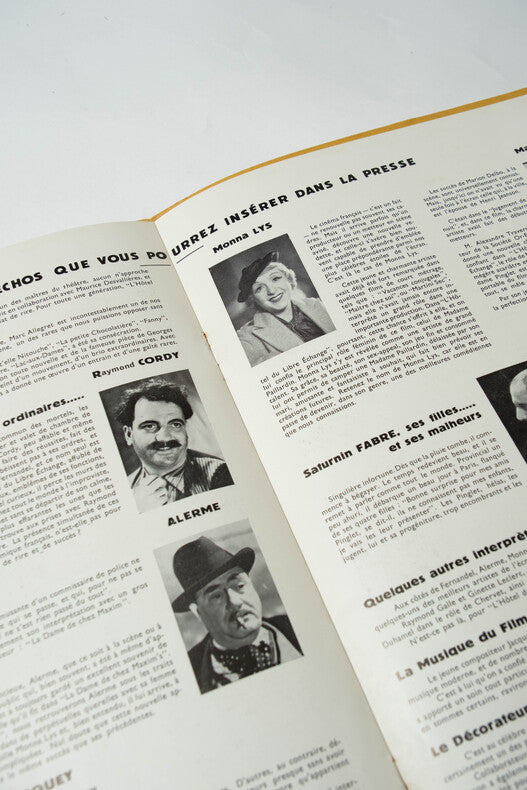 L'Hôtel du Libre Échange — Dossier de presse original · Marc Allégret · Jacques Prévert · Fernandel · Ginette Leclerc · 1934