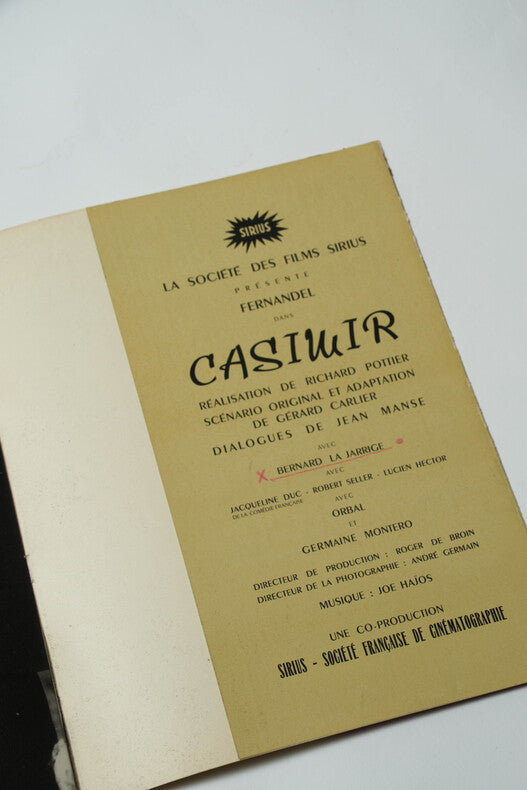 Casimir — Dossier de presse original dédicacé · Richard Pottier · Fernandel · Germaine Montero · Bernard Lajarrige · 1950