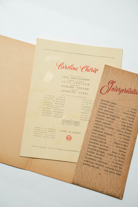 Caroline Chérie — Dossier de presse original · Richard Pottier · Martine Carol · Illustrations Guy-Gérard Noël · Scénario Anouilh & Audiard · Films Cinéphic-Gaumont, 1951