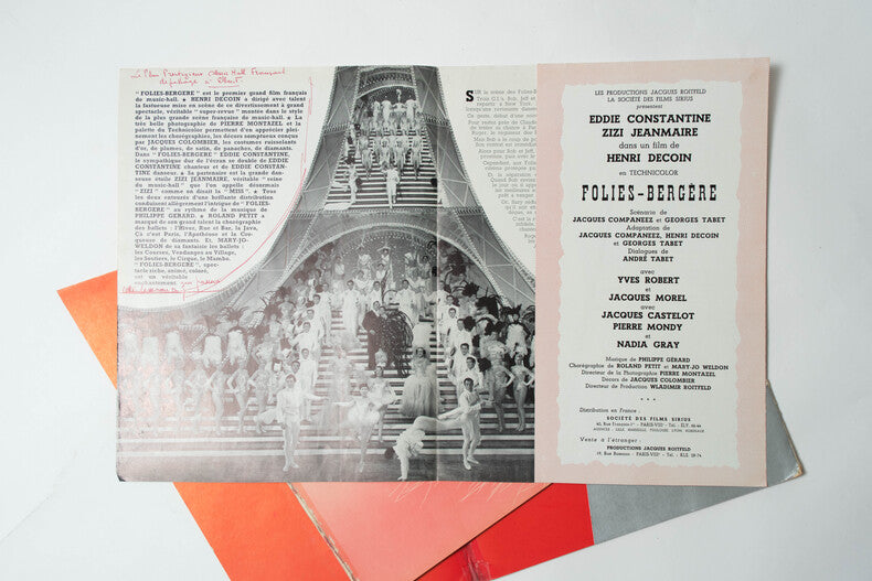 Folies-Bergère — Dossier de presse original complet du synopsis dépliant · Henri Decoin · Eddie Constantine · Zizi Jeanmaire · Films Sirius, 1957