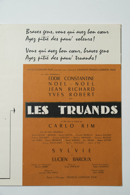 Les Truands — Dossier de presse original · Carlo Rim · Eddie Constantine · Noël-Noël · Jean Richard · Couvertures ajourées · Franco-London Film, 1956