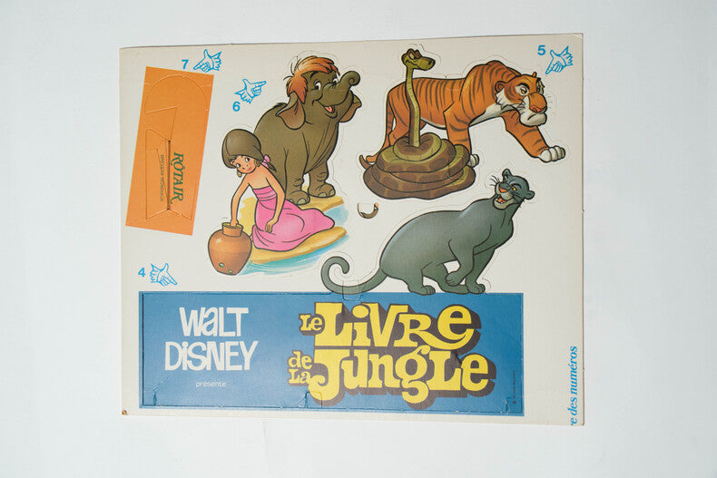 Le Livre de la Jungle — PLV originale Walt Disney · 7 figurines en carton à suspendre · Rotair / Walt Disney Productions, 1967