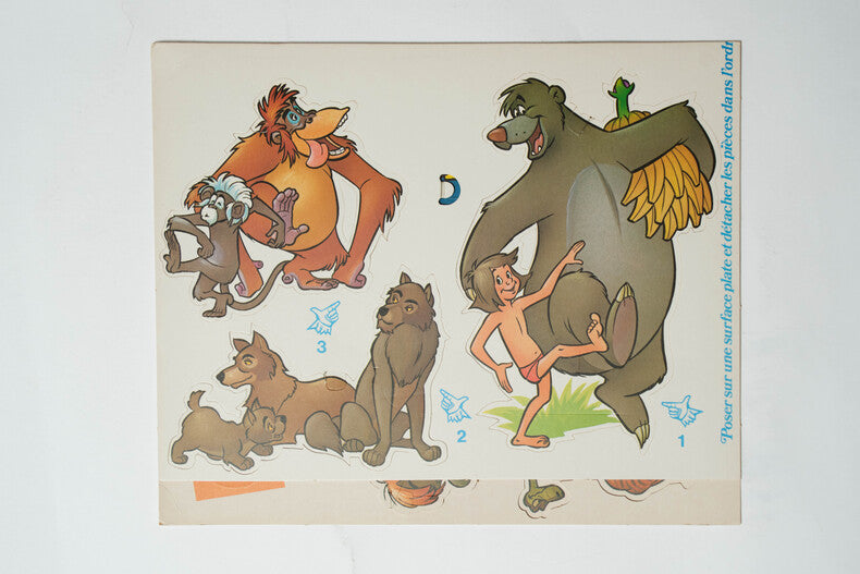 Le Livre de la Jungle — PLV originale Walt Disney · 7 figurines en carton à suspendre · Rotair / Walt Disney Productions, 1967