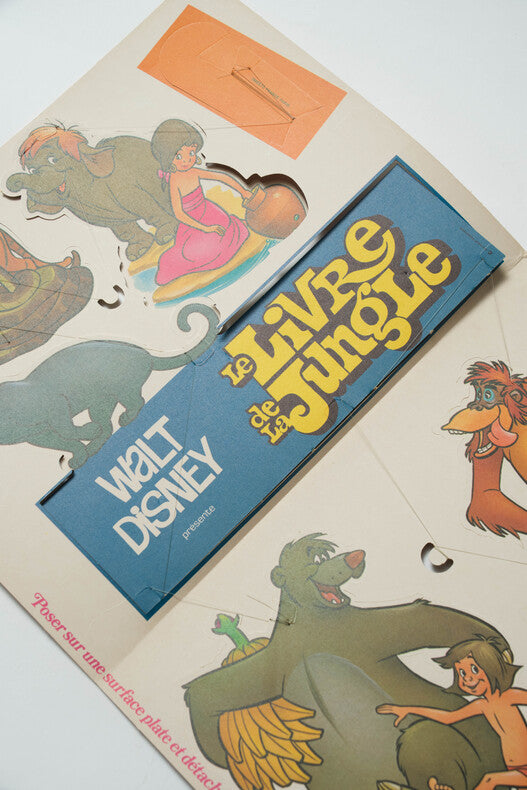 Le Livre de la Jungle — PLV originale Walt Disney · 7 figurines en carton à suspendre · Rotair / Walt Disney Productions, 1967