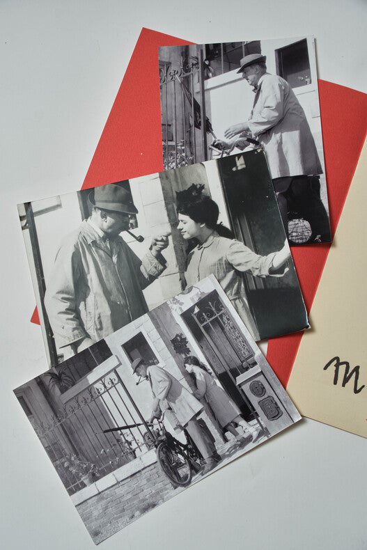 Mon Oncle — Dossier de presse original · 3 photographies argentiques · Jacques Tati · Conçu et illustré par Pierre Étaix · Specta Films, 1958