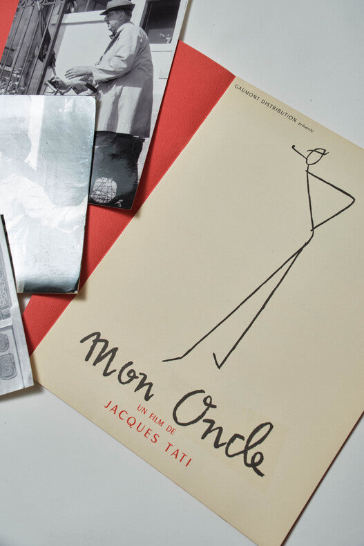 Mon Oncle — Dossier de presse original · 3 photographies argentiques · Jacques Tati · Conçu et illustré par Pierre Étaix · Specta Films, 1958