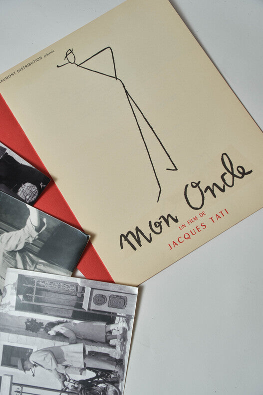Mon Oncle — Dossier de presse original · 3 photographies argentiques · Jacques Tati · Conçu et illustré par Pierre Étaix · Specta Films, 1958