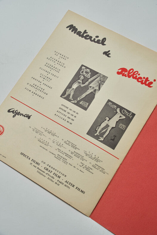 Mon Oncle — Dossier de presse original · Dédicace autographe signée de Pierre Étaix · Jacques Tati · Conçu et illustré par Pierre Étaix · Specta Films, 1958