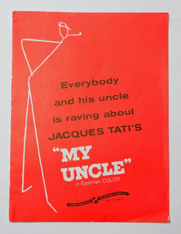 My Uncle / Mon Oncle — Dossier de presse américain original · Jacques Tati · Couverture Pierre Étaix · Caricature de Tati · Continental Distributing / Life Magazine, 1958