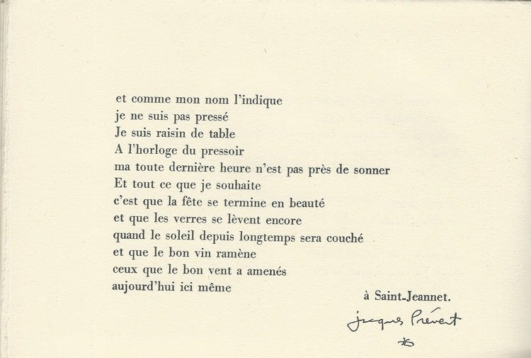 Vignette pour les Vignerons — Jacques Prévert · Illustrations de Françoise Gilot · N° 74/250 sur Vélin Malacca · Édition originale · Falaize, 1951