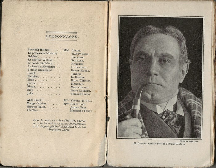 Sherlock Holmes — Pièce en 5 actes · Pierre Decourcelle d'après Conan Doyle & Gillette · Édition originale unique · Pierre Lafitte, c. 1910