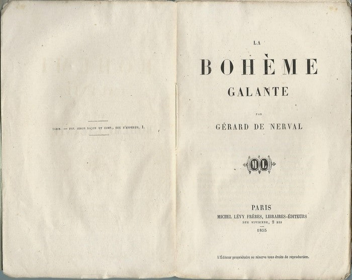 La Bohème Galante — Gérard de Nerval · Édition originale broché · Michel Lévy Frères, Paris, 1855