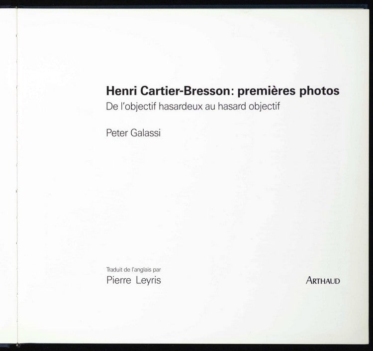 Henri Cartier-Bresson — Premières Photos · Dédicace signée des initiales · Édition originale · Arthaud, 1991