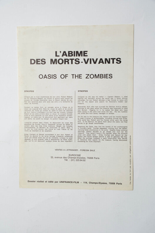 L'Abîme des Morts Vivants — Affichette originale d'exploitation · Jesús Franco · Eurocine, 1982
