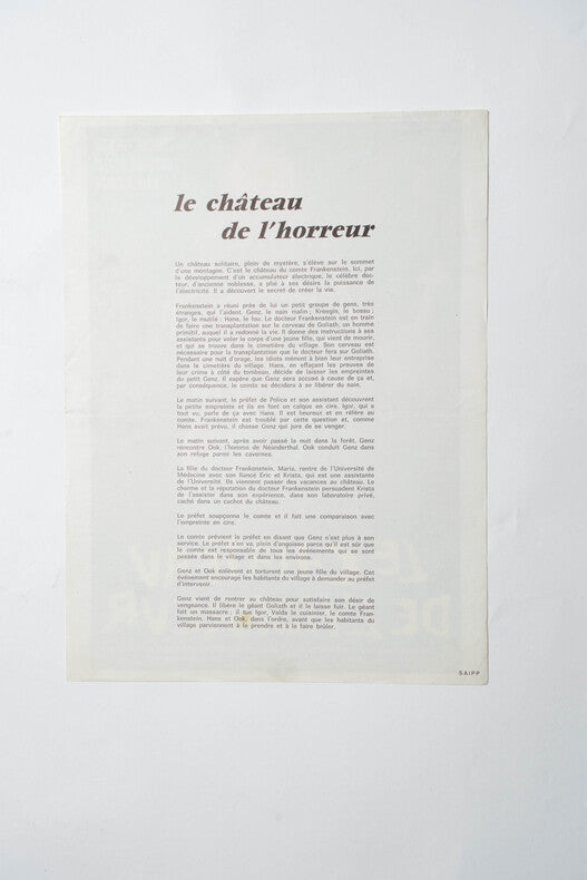 Le Château de l'Horreur — Affichette originale d'exploitation · Robert Oliver · Illustration Aller · Telemondial, 1974