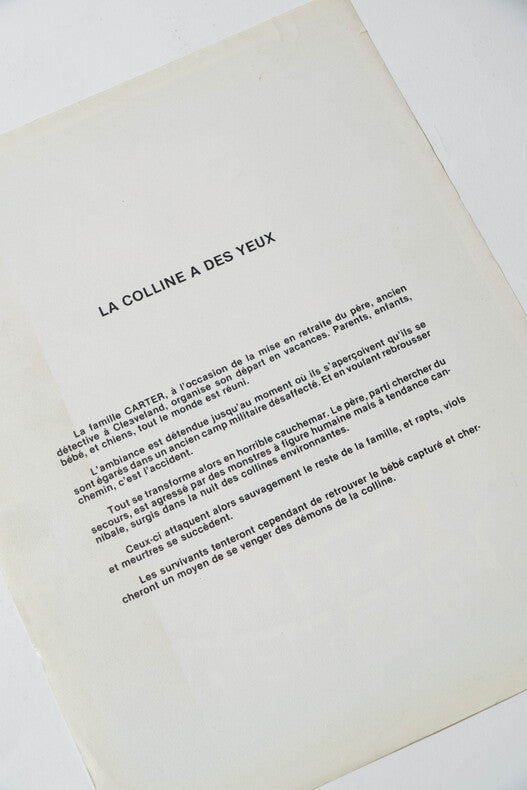 La Colline a des Yeux — Affichette originale d'exploitation · Wes Craven · Peter Locke, 1977