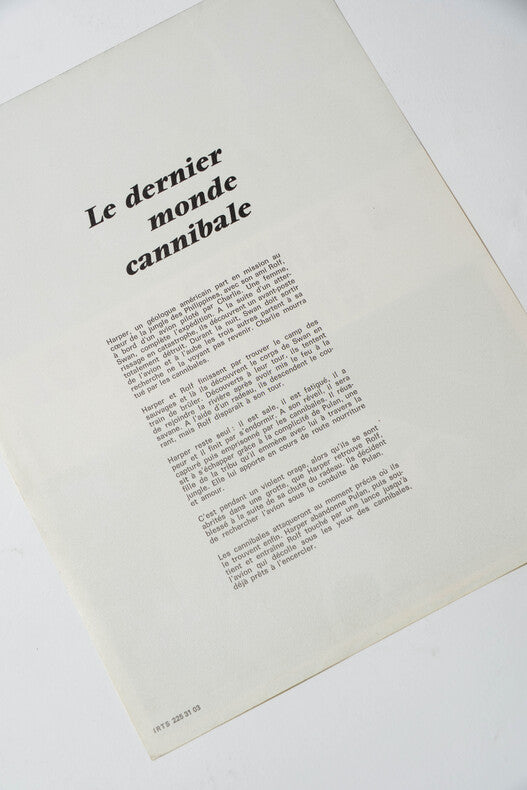 Le Dernier Monde Cannibale — Affichette originale d'exploitation · Ruggero Deodato · Précurseur de Cannibal Holocaust · AudiFilm, 1977