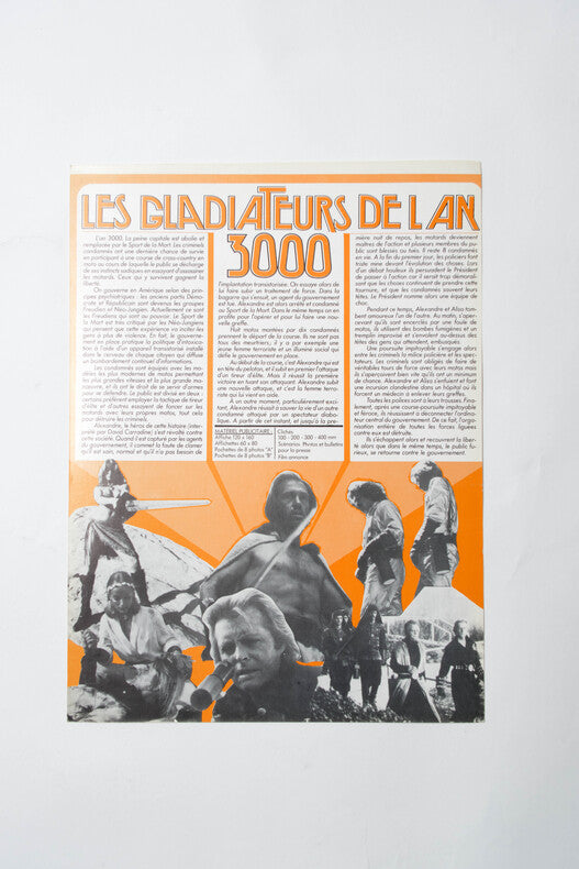 Les Gladiateurs de l'An 3000 — Affichette originale d'exploitation · Arkush & Suso · David Carradine · Parafrance, 1978