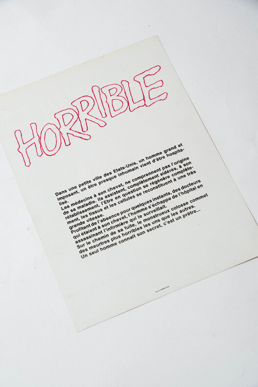 Horrible — Affichette originale d'exploitation · Joe D'Amato alias Peter Newton · André Koob, 1981