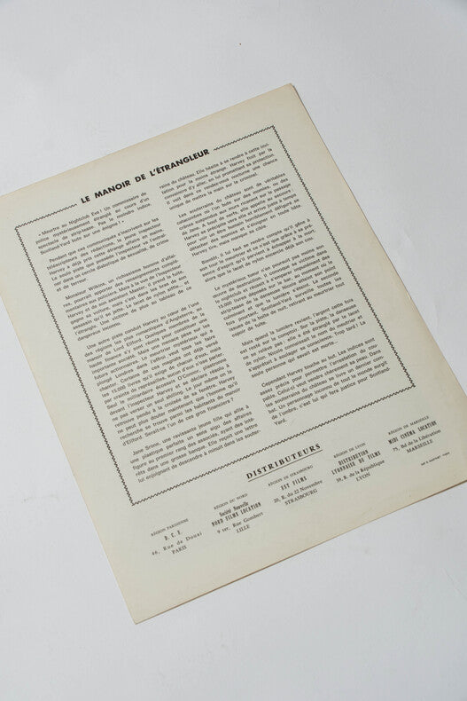 Le Manoir de l'Étrangleur — Affichette originale d'exploitation · Rudolf Zehetgruber · Illustration Michel Landi · D.F.C, 1963