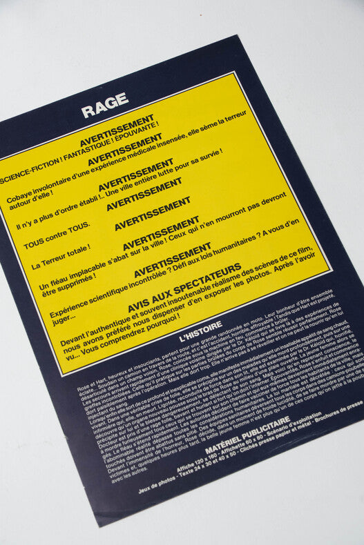 Rage — Affichette originale d'exploitation · David Cronenberg · F.F.C.M, 1977