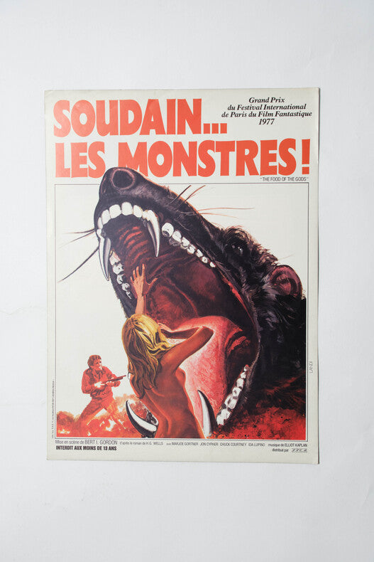 Soudain... les Monstres — Affichette originale d'exploitation · Bert I. Gordon · D'après H.G. Wells · Sélection Avoriaz 1977 · Illustration Michel Landi · F.F.C.M, 1976